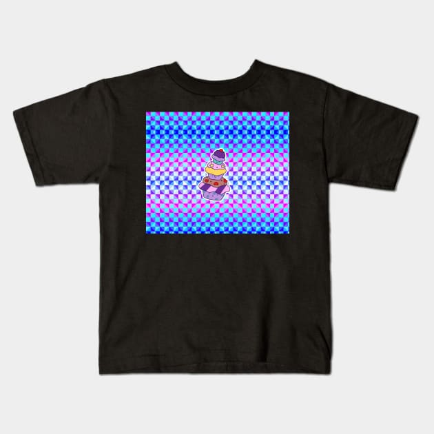 Cupcake Pile Holographic Checkered Pattern Kids T-Shirt by saradaboru